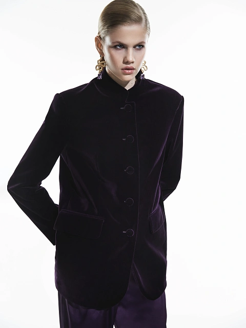 Фиолетовый костюм-тройка из бархата и шелка, 3 Фиолетовый костюм-тройка из бархата и шелка, 3