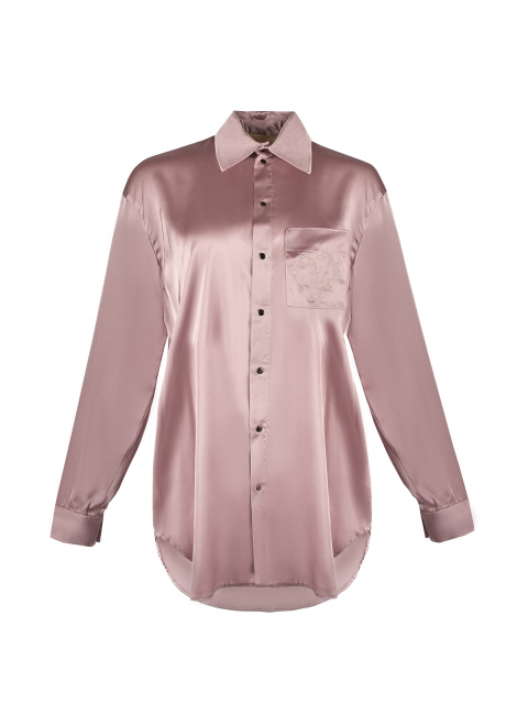 Розовая шелковая блузка с вышивкой, 1