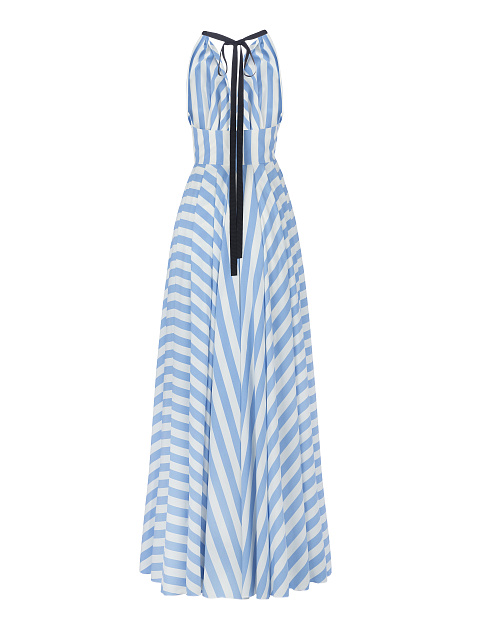 Голубое хлопковое платье в полоску с открытой спиной, 2