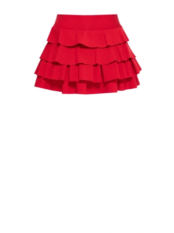 Красная трикотажная юбка-мини с рюшами, 2