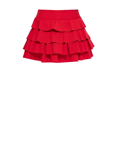 Красная трикотажная юбка-мини с рюшами, 1