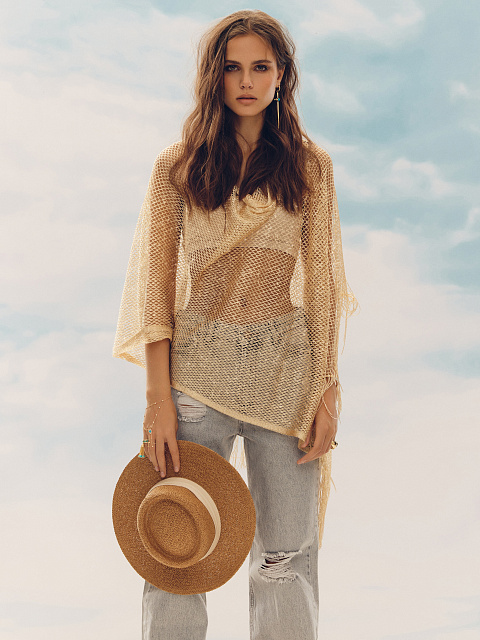 Золотистое пончо из сетки с бахромой, 1