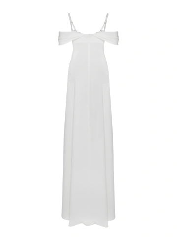 Белое платье-макси из шелка с цветами из бисера, 2