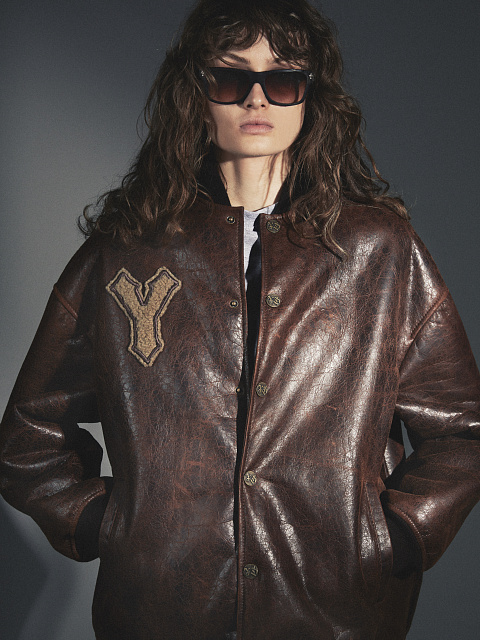 Коричневый оверсайз бомбер из овчины, 5 Коричневый оверсайз бомбер из овчины, 5