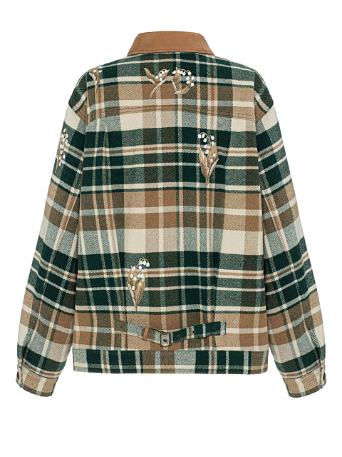 Коричневая куртка-рубашка в клетку с вышивкой в виде ландышей, 2