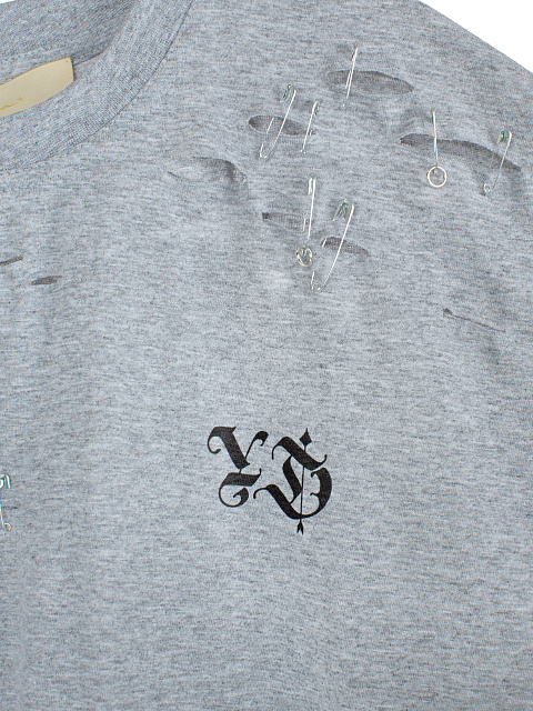 Светло-серая хлопковая футболка с фигурным низом, 3