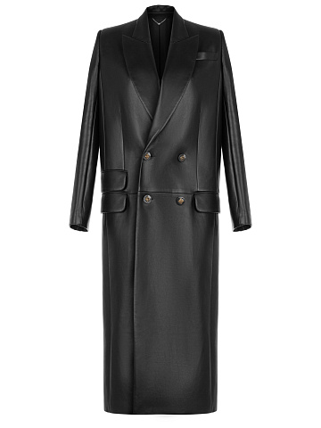 Черное кожаное двубортное пальто, 1