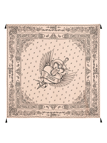 Большой розовый шелковый платок с принтом, 1