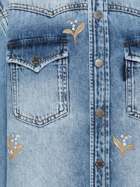 Голубая рубашка из денима с вышивкой в виде ландышей, 3