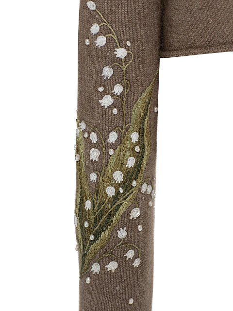 Коричневый укороченный пуловер из кашемира с вышивкой, 3