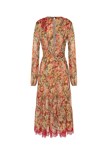 Бежевое платье-миди из шифона с цветочным принтом, 2