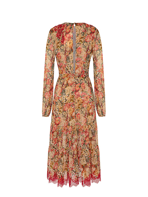 Бежевое платье-миди из шифона с цветочным принтом, 2 Бежевое платье-миди из шифона с цветочным принтом, 2