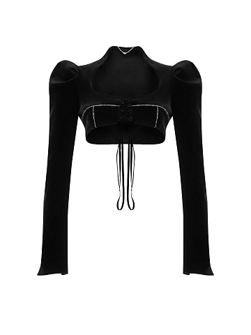 Черное укороченное бархатное болеро, 1