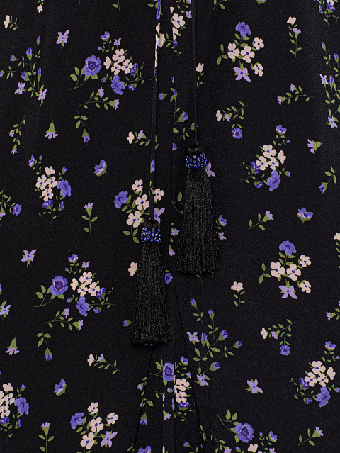 Черное платье-миди из шелка с цветочным принтом и кружевом, 4