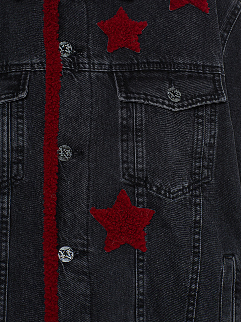 Серая джинсовка с красным мехом овчины , 3