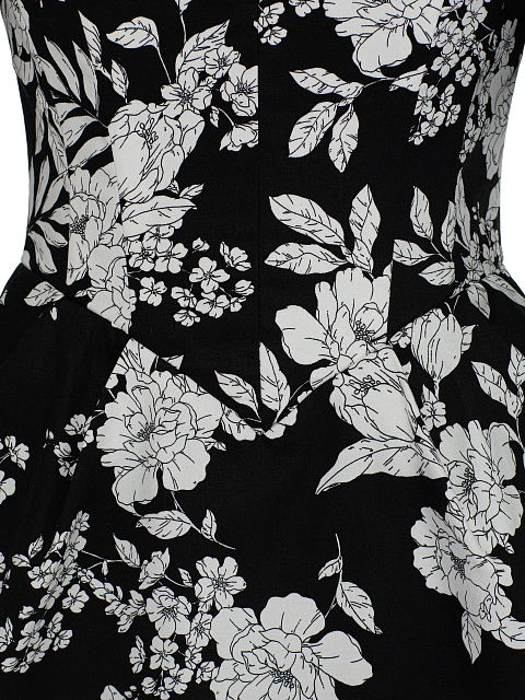 Черное платье-мини из хлопка с цветочным принтом и кружевными рукавами, 3