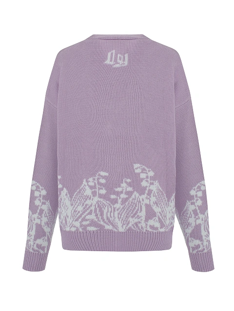 Сиреневый оверсайз кардиган с ландышами, 3