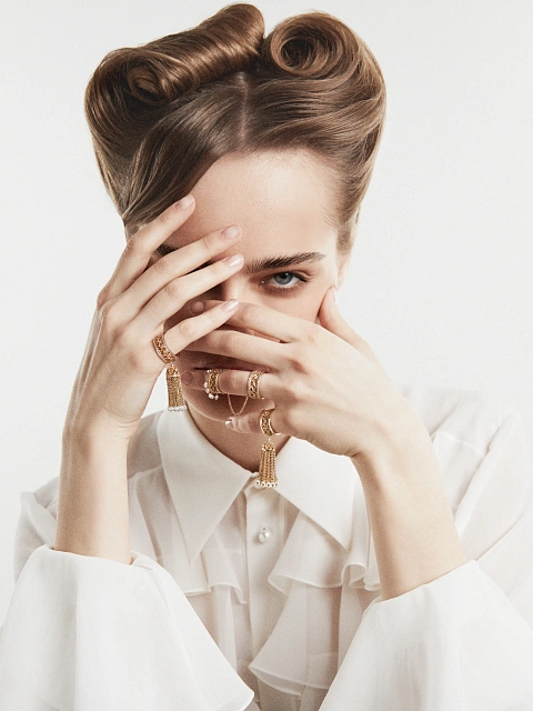 Двойное кольцо из желтого золота с бриллиантами круглой огранки и огранки «бриолет», 3