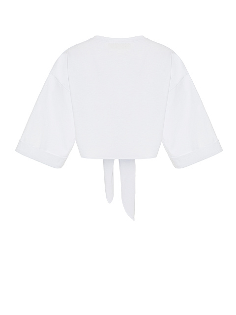 Укороченная белая футболка с завязками и черной вышивкой, 2 Укороченная белая футболка с завязками и черной вышивкой, 2