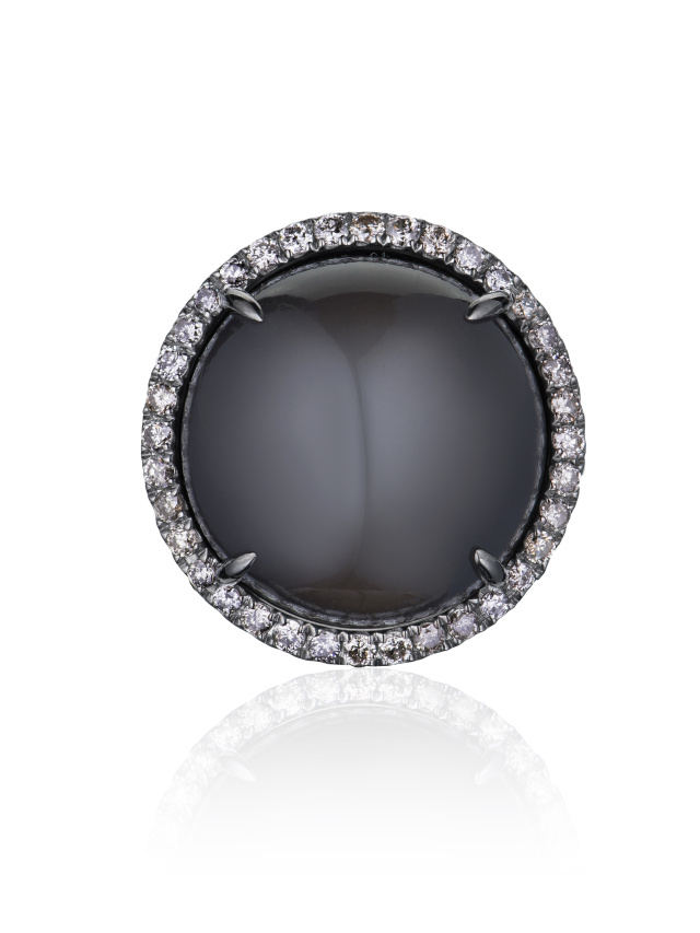 Кольцо из черненого золота с бриллиантами и лунным камнем, 2