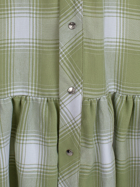 Зеленое хлопковое платье-рубашка в клетку, 3