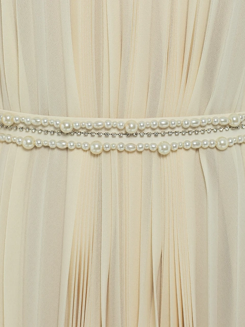 Бежевое платье-макси из плиссированного шифона, 3