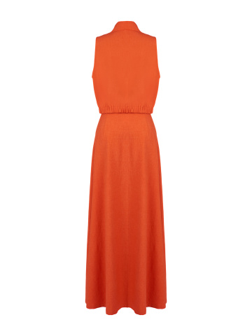Оранжевый льняной комплект из блузки и юбки-макси, 2