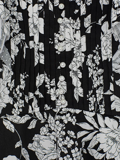 Черное платье-мини из хлопка с белым принтом и кружевом, 3