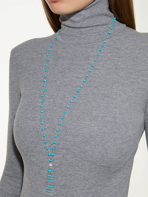 Колье из белого золота с кулоном-кистью, бирюзой и бриллиантами, 2