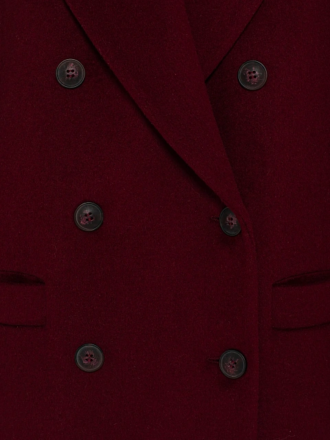 Бордовое двубортное пальто с фигурными лацканами, 3