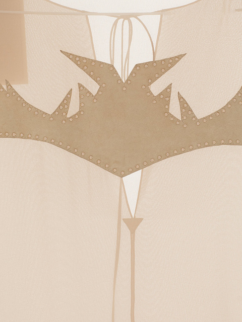 Бежевое шифоновое платье-миди с мехом норки, 4