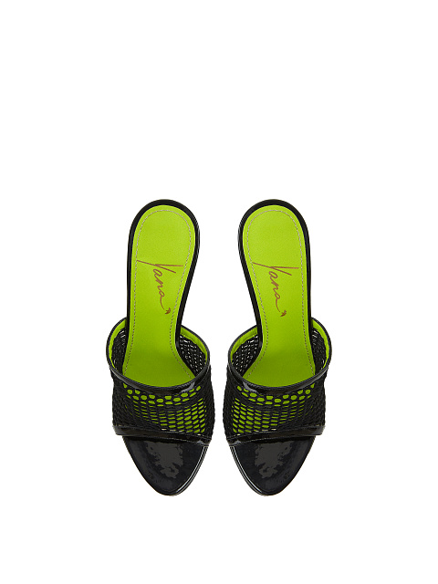 Черные мюли из лакированной кожи и сетки, 4 Черные мюли из лакированной кожи и сетки, 4