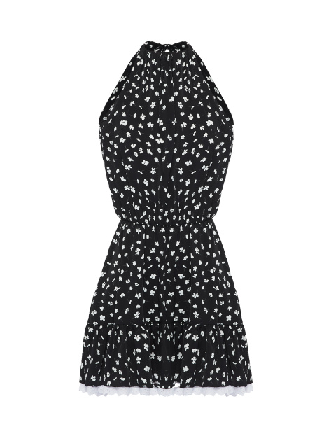 Черное платье-мини из вискозы с цветочным принтом, 1