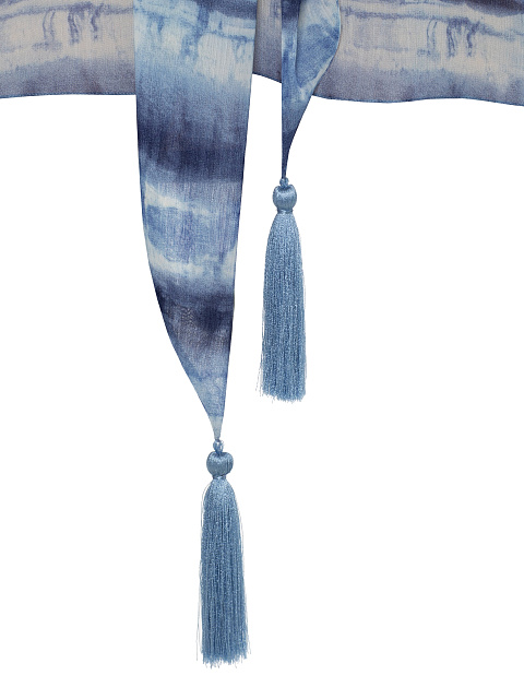 Бело-синяя блузка из шифона с кисточками, 3