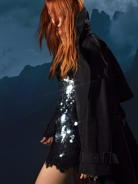 Черный двубортный тренч из хлопка с отделкой из кожи, 9