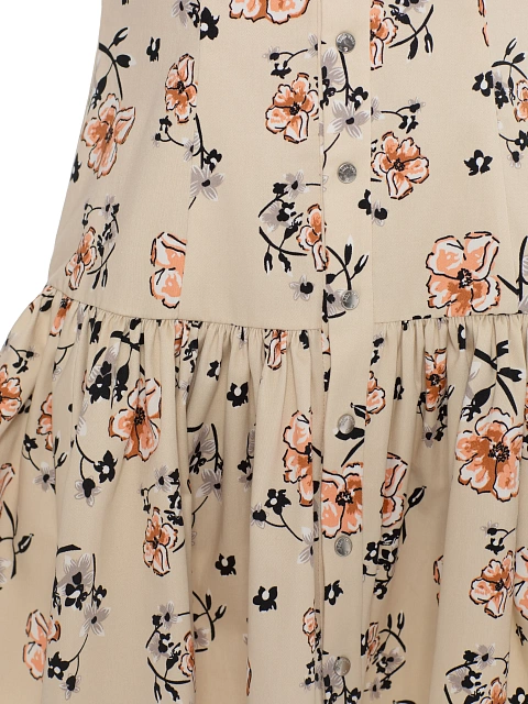 Бежевое платье-мини из хлопка с цветочным принтом, 3