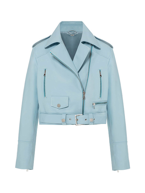 Укороченная голубая косуха из кожи, 1