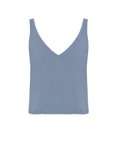 Голубой вязаный комплект из кардигана, топа и брюк, 4