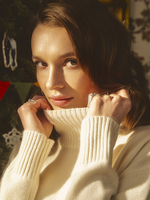 Белый кашемировый свитер с высоким горлом, 8