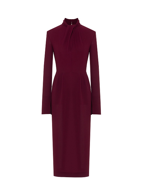 Бордовое платье-миди с драпировкой, 1