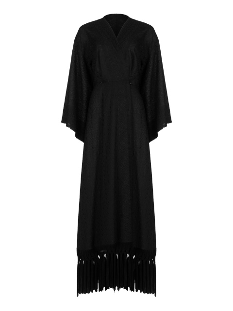 Черное хлопковое платье-макси с бахромой, 1