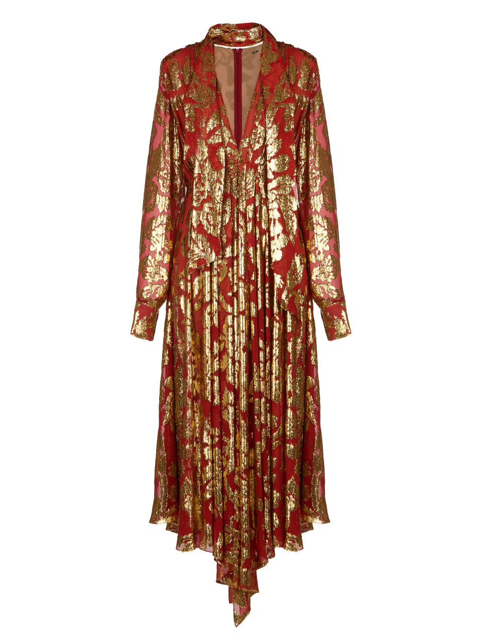 Красное платье-миди с золотым узором, 1