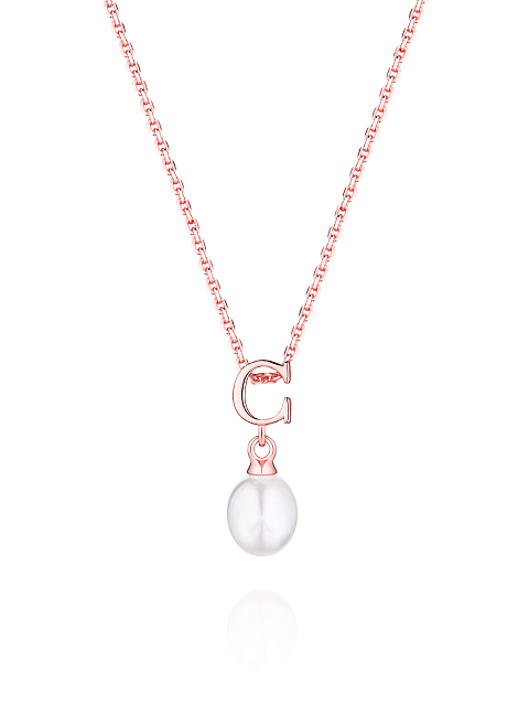 Колье из позолоченного серебра с кулоном с буквой С и жемчужиной, 1 Колье из позолоченного серебра с кулоном с буквой С и жемчужиной, 1