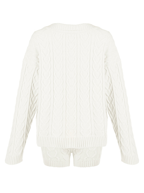 Белый вязаный комплект из пуловера и шорт, 3