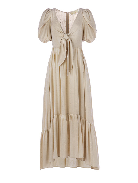 Бежевое платье из хлопка с завязкой на груди, 1