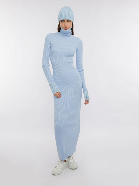 Голубое трикотажное платье-макси, 5