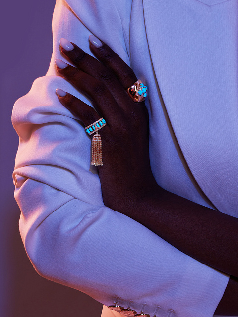 Кольцо-кисть из желтого золота с бирюзой и бриллиантами, 2