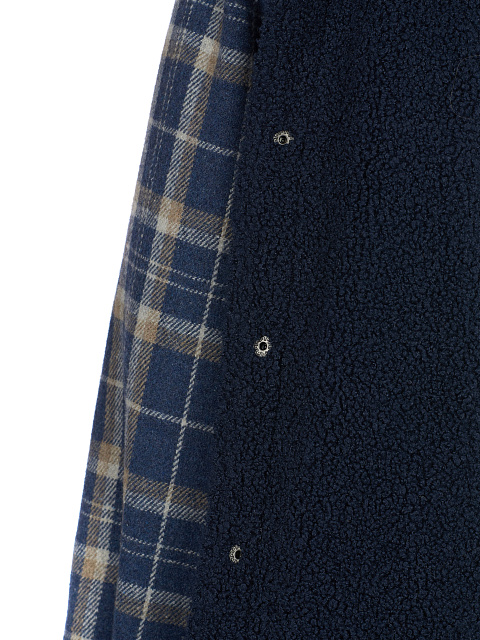 Мужская синяя рубашка в клетку с подкладкой из синего искусственного меха, 4