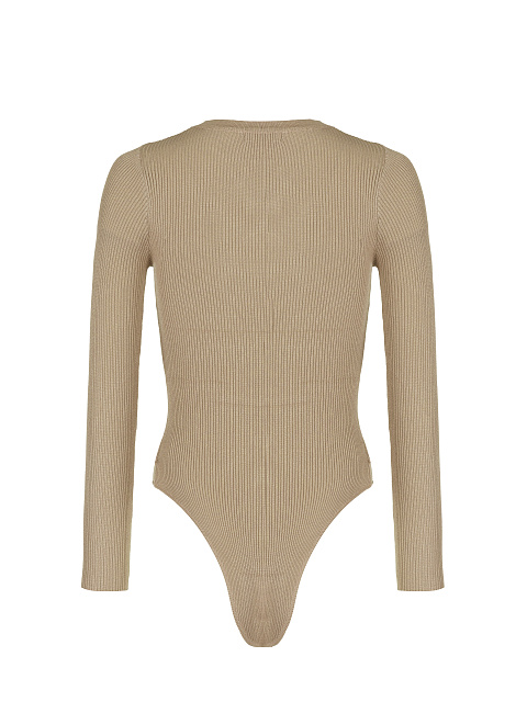 Темно-бежевое трикотажное боди с круглым вырезом, 2