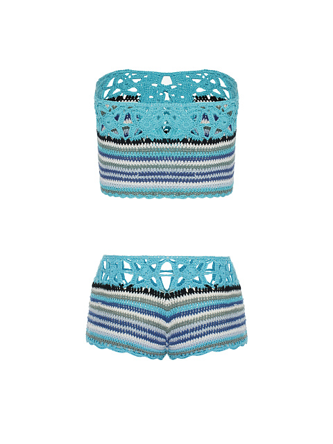 Голубой комплект из топа и шорт в технике кроше, 2 Голубой комплект из топа и шорт в технике кроше, 2